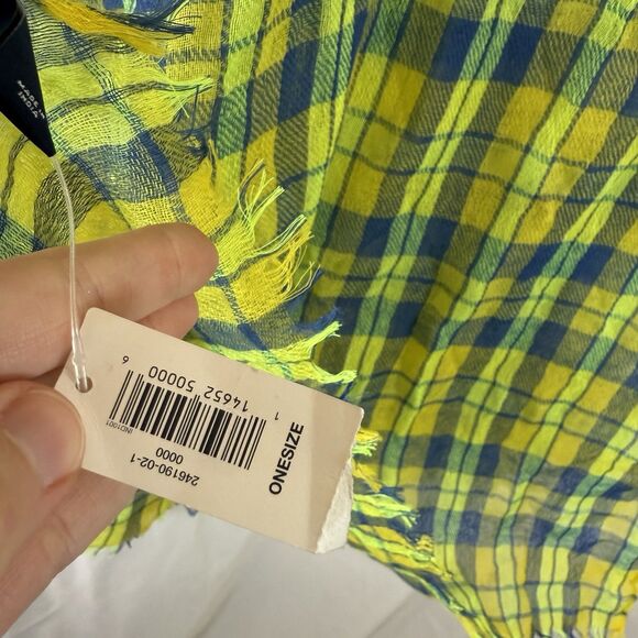 New Gap Wool Blend Scarf Lightweight Blue Yellow Plaid 24"x84" - Picture 2 of 9